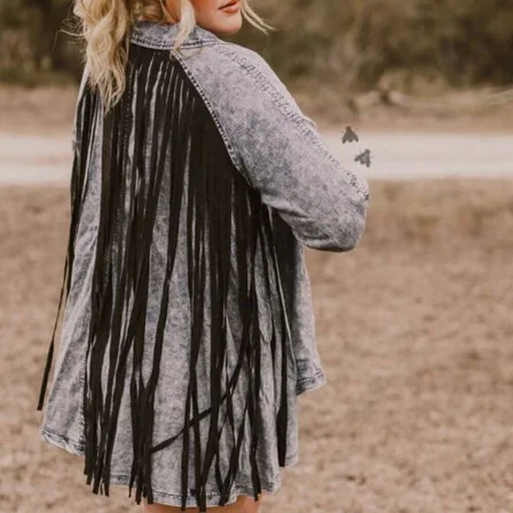 2FLYCO HILDAGO FALLS LADIES DENIM/CHAMBRAY JACKET WITH FRINGE NWT - Picture 5 of 13